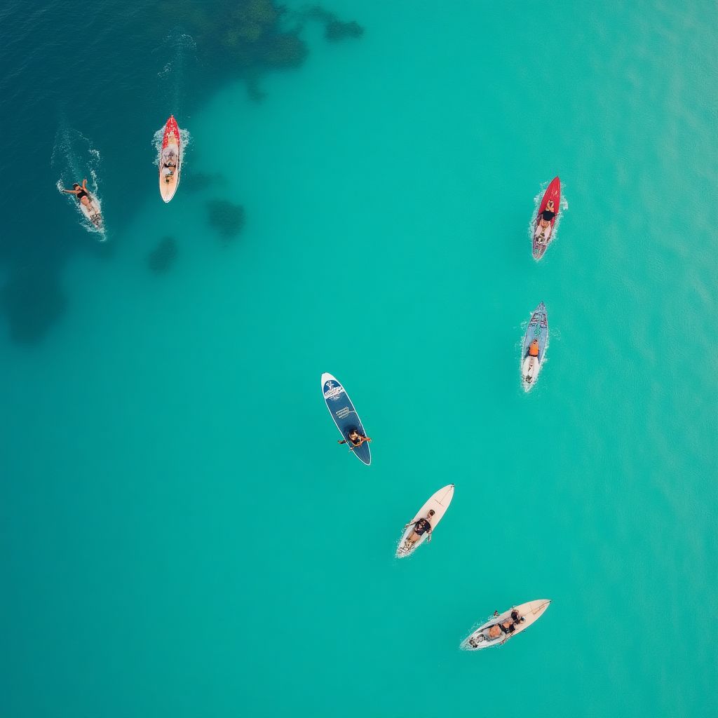 Aerial view of surfers